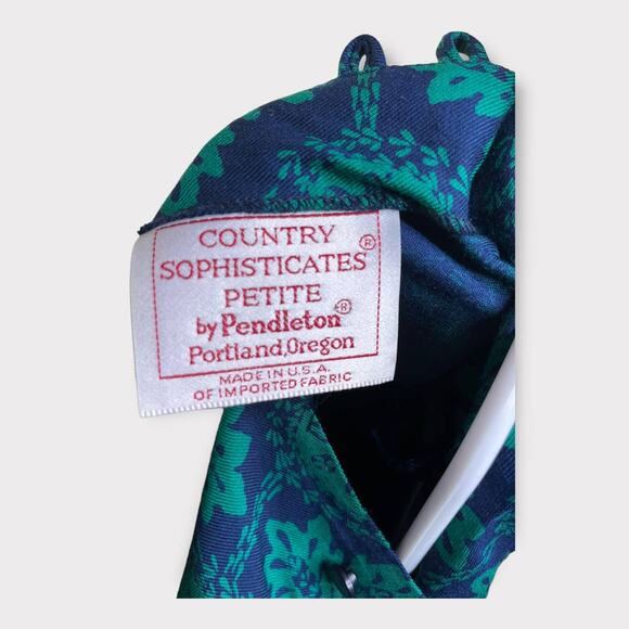 Vintage Pendleton Navy Green Button Neck Blouse - Picture 5 of 5